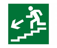 Знак безопасности BL-3015A.E14 "Напр. к эвакуац. выходу по лестнице вниз (лев)" a12825
