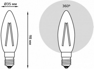 103801111 Лампа Gauss Filament Свеча 11W 810lm 2700К Е14 LED 103801111