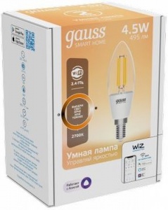 1230112 Лампа Gauss Smart Home Filament С35 4,5W 495lm 2700К E14 диммируемая LED 1230112