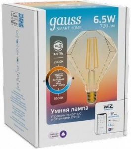 1370112 Лампа Gauss Smart Home Filament Diamond 6,5W 720lm 2000-5500К E27 изм.цвет.темпр.+дим. LED 1370112