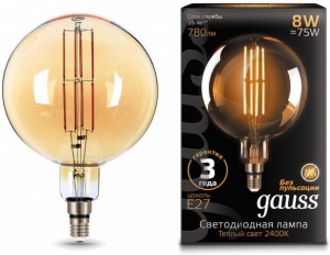 153802008 Лампа Gauss Filament G200 8W 780lm 2400К Е27 golden LED 153802008