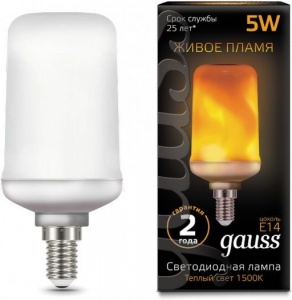 157401105 Лампа Gauss T65 5W 20-80lm 1500K E14 Flame LED 157401105