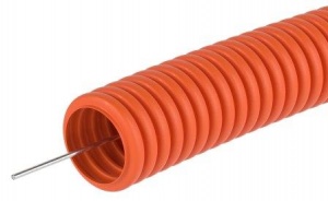 Труба ПНД гибкая гофрированная d40мм тяжелая без протяжки (20 м) оранжевая