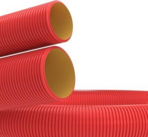 Двустенная труба ПНД гибкая для кабельной канализации д.90мм, SN8, бухта 100м, цвет красный