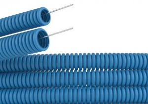 Труба ППЛ гофрированная d40мм тяжелая с протяжкой (20 м) синяя