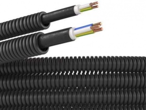 7S71625 | Электротруба ПНД гибкая гофр. д.16мм, цвет черный, с кабелем ВВГнг(А)-LS 3х2,5мм, РЭК "ГОСТ+", 25м